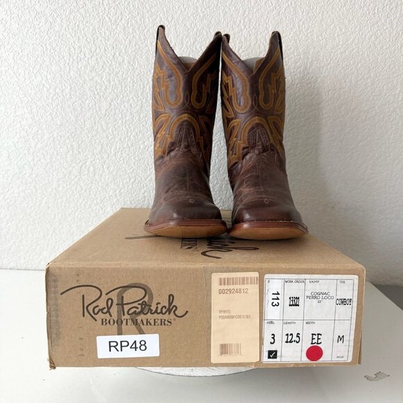 Rod Patrick Mens Cowboy Boots 12.5EE Perro Loco Brown Leather Western Square Toe - Picture 11 of 12